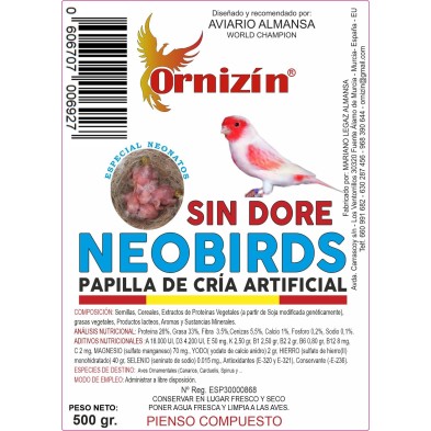 Papilla Neobirds para Cría Artificial sin Dore 500 Gr Ornizín