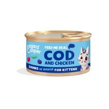 Edgar & Cooper Bacalao y Pollo Kitten Trocitos en Salsa 85 Gr para Gatos